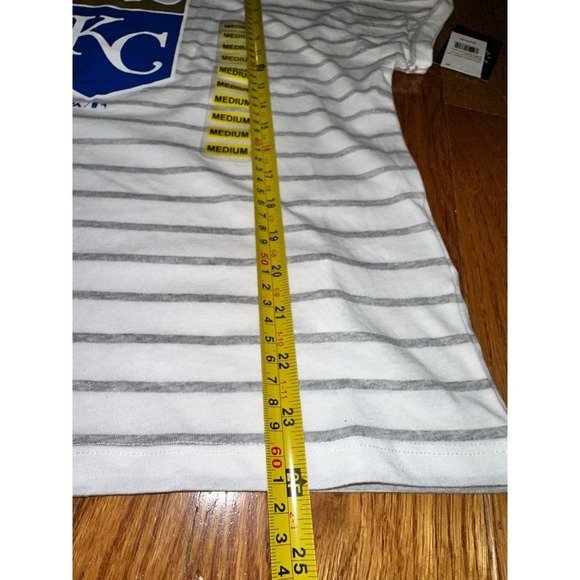 New WOMENS  majestic 47 KANSAS CITY ROYALS BLUE COED STRIPE SHORT SLEEVE SCOOP M - Picture 4 of 9